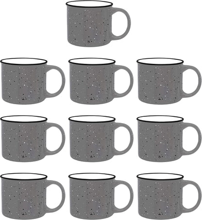 DISCOUNT PROMOS Ceramic Campfire Coffee Mugs 13 oz. Set of 10, Bulk Pack - Perfect for Tea, Espresso, Cappuccino, Hot Cocoa - Grey