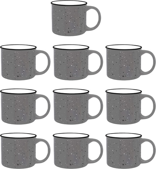 DISCOUNT PROMOS Ceramic Campfire Coffee Mugs 13 oz. Set of 10, Bulk Pack - Perfect for Tea, Espresso, Cappuccino, Hot Cocoa - Grey