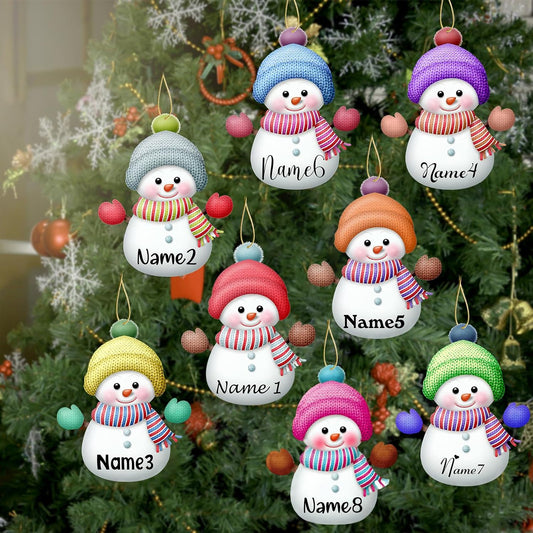 Personalized Christmas Ornaments with Names Snowman 8 Pcs Custom Family Ornament Customized Xmas Tree Hanging Wood Decoration Gift 3.15"（8cm）