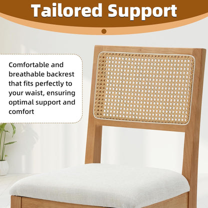 Westice Rattan Dining Chairs Set of 2, Farmhouse Natural Dining Room Chairs with Upholstered Cushion, Wood Armless Chairs for Kitchen/Restaurant