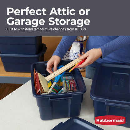 Rubbermaid Roughneck Tote 3 Gal, 6 Pack, Made in USA, Dark Indigo Metallic, Rugged Plastic