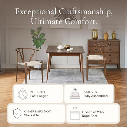 POLY & BARK Weave Dining Chairs – Mid-Century Modern Wishbone Dining Chairs with Arms, Solid Wood Frame, Indoor Use – Walnut– Set of 2 - Ideal for Dining Room, Kitchen or Stylish Accent Setting