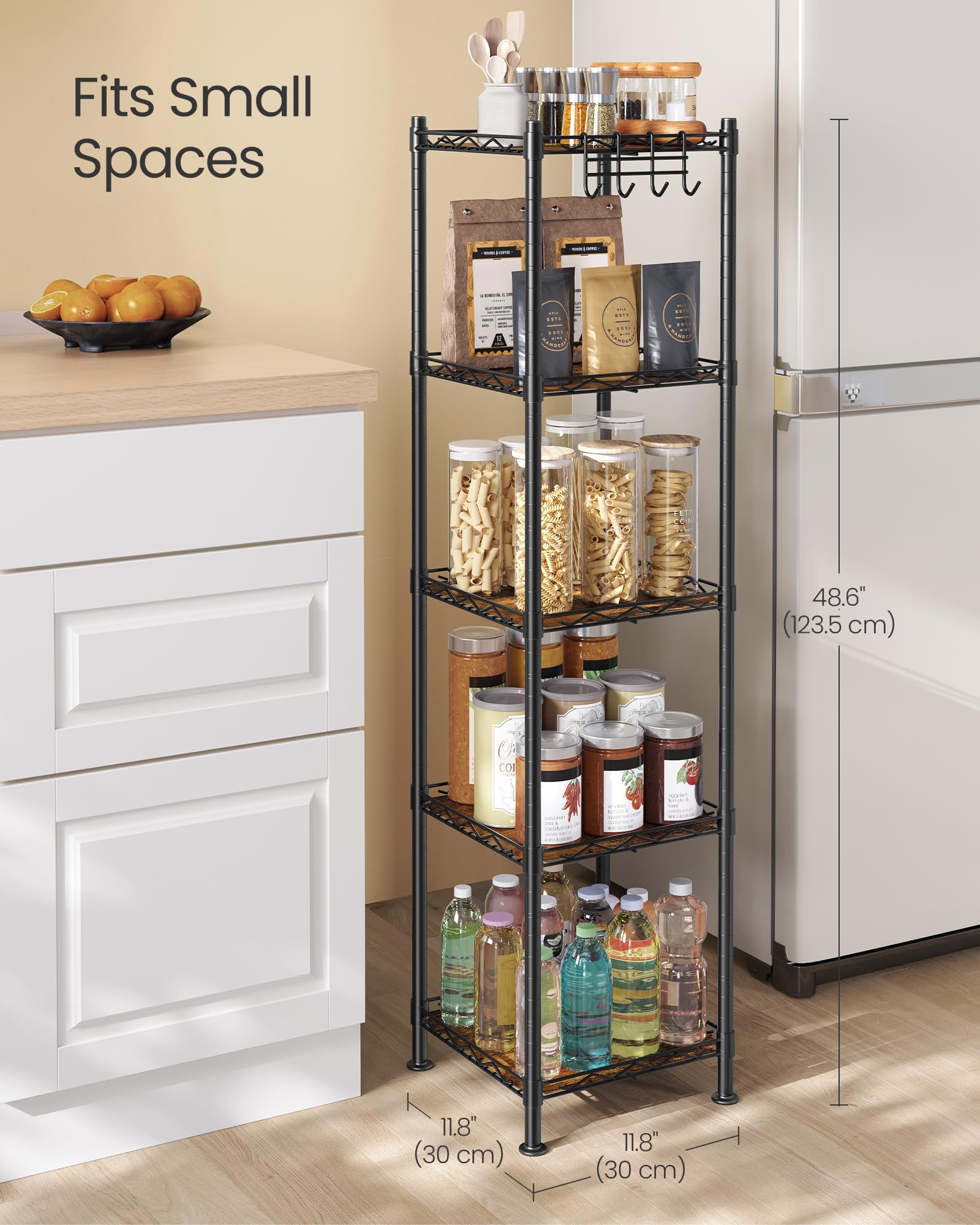 SONGMICS Storage Shelf, Bathroom Storage Rack, 5 Tier, Ink Black