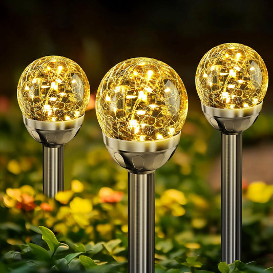 SOLPEX Solar Garden Lights String - 3 Pack Warm White, Solar Powered Cracked Glass Ball, Waterproof for Outdoor & Patio Decoration