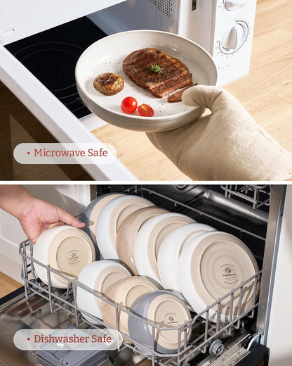 famiware Milkyway 33 oz Bowl Set, Pasta Bowls Set of 4, Salad Bowls, Double Reactive Glaze, Sturdy & Stackable, Ideal for Housewarming, Festivals, White with Speckles