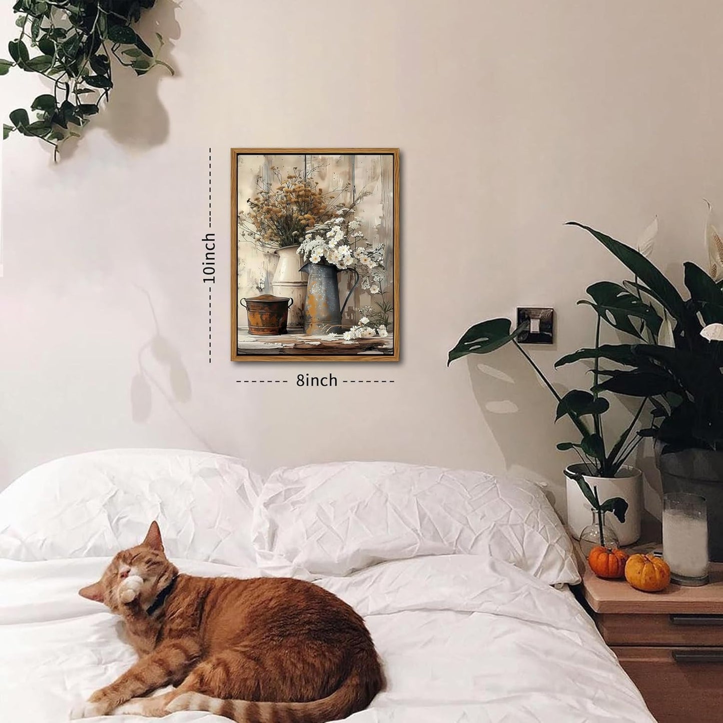 Floating Framed Farmhouse Vintage Canvas Wall Art, Country Floral Daisy Pictures Wall Decor, Wood Grain Art Paintings Poster for Living Room Bedroom Bathroom Rustic Decor 8x10 inch