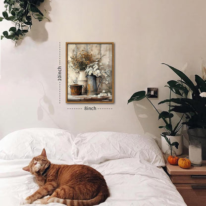 Floating Framed Farmhouse Vintage Canvas Wall Art, Country Floral Daisy Pictures Wall Decor, Wood Grain Art Paintings Poster for Living Room Bedroom Bathroom Rustic Decor 8x10 inch