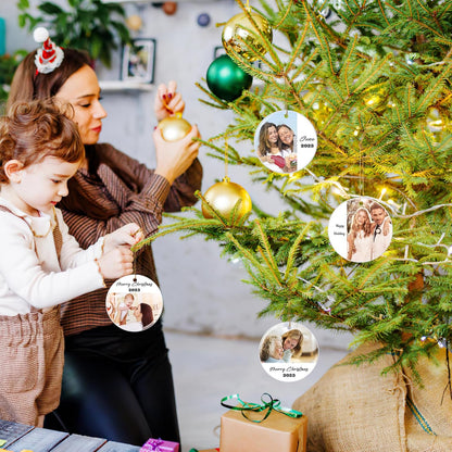 Personalized Christmas Ornaments 2025 Ceramic Custom Photo Text Christmas Ornament Customized Photo Ornament Christmas Tree Decorations Gift for Family Kids Friends Couples Wedding