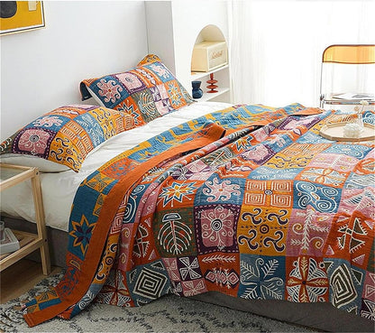 Christmas Cotton Throw Blanket for Couch Bed 60''x80'',Cotton Quilt Boho Throw Blanket Muslin Bed Travel Blanket Vintage Soft Cozy Checkered Blankets Gift for Women