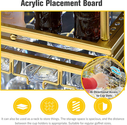 Ceiling Wine Rack&Hanging, Adjustable Hanging Wine Rack with Acrylic Board for Bar Cafe Kitche, 31.5''x13.8'' Iron Hanging Wine Glass Racks, Wine Bottle, Goblet Stemware Rack, Mug Rack-Gold