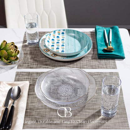 Placemats Set of 4 - Easy Clean Woven Vinyl Placemats for Dining Table, Indoor/Outdoor Place Mats, Washable PVC Table Mats（Cappuccino）