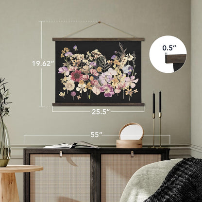 American Art Decor Framed Dried Flowers Tapestry Wall Art - Botanical Print with Blue, Yellow & Pink Blooms