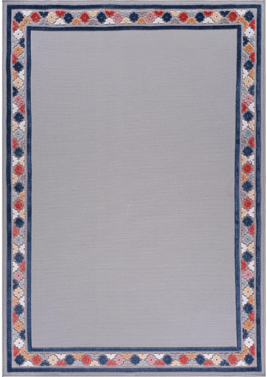 Beverly Rug Outdoor Rug 6x9 Modern Bordered Area Rugs for Indoor and Outdoor Patio Easy to Clean Non Shedding Living Room Porch Garden Washable Outside Carpet (6 x 9 Gray)