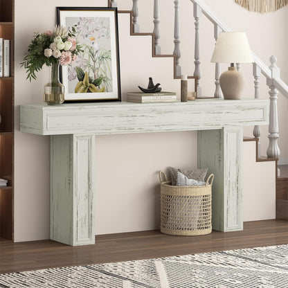 Rresyet 63 Inch Long Console Table, Sofa Table Behind Sofa, Wooden Entryway Table, Farmhouse Entryway Table for Entry, Hallway, Living Room (White)