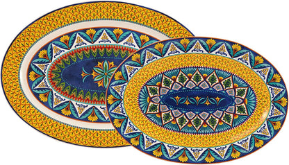 Bico Havana 16 plus 14 inch Oval Platters Set, Set of 2, Microwave and Dishwasher Safe, for Serving Fish, Chicken, Turkey