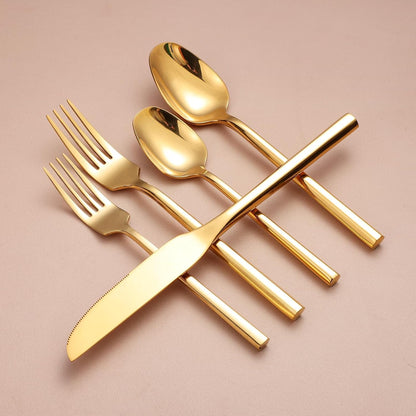 Mirror Silverware Set Gold Flatware Set with Hexagon Handle 20 Pieces 18/0 Stainless Steel Cutlery Set Wedding Housewarming Gift Service for 4 (Mirror gold)