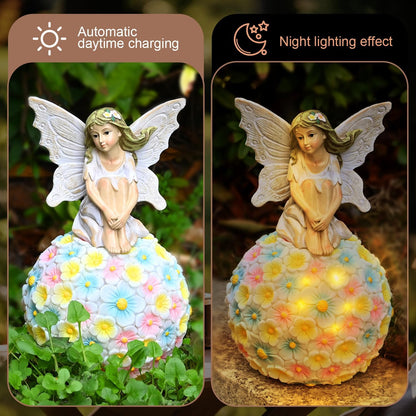 Solar Flower Fairy Garden Decor-Outdoor Fairy Statue-Garden Fairy Figurine Decor for Outside Patio Lawn Yard Porch Ornament,Resin Fairies Statues Decorations,Tall 7.8 Inches, White