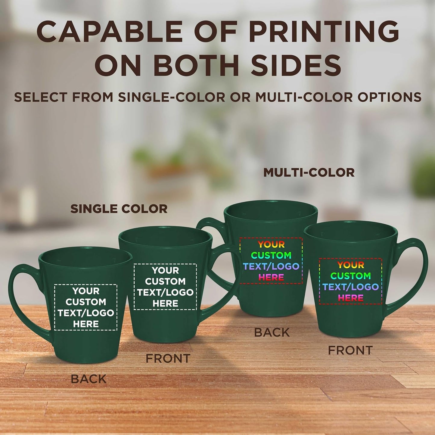 DISCOUNT PROMOS Custom Glossy Ceramic Latte Coffee Mug 12 oz. Set of 100, Personalized Bulk Pack - Perfect for Tea, Espresso, Cappuccino, Hot Cocoa - Green