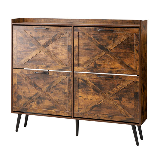 VEVOR Shoe Cabinet with 4 Flip Drawers, Farmhouse Shoes Storage Cabinet with Wood Legs and