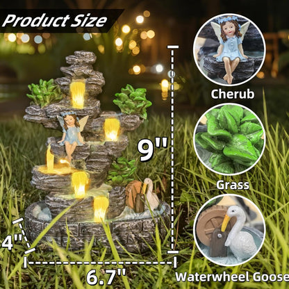 Fairy Garden Houses Fairies Pond Landscape Solar Statues, Whimsical Accessories Yard Decor Outdoor Art Sculpture for Lawn Patio Porch Backyard, Gardening Birthday Gift for Women Kids