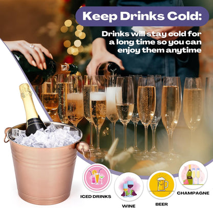 Amyhill 8 Pack Stainless Steel Ice Bucket 5.3 Quart/ 5 Liter with Handle Large Insulated Champagne Buckets Beer Bucket for Cocktail Bar Wine Parties Chilling Wine Champagne Home (Rose Gold)