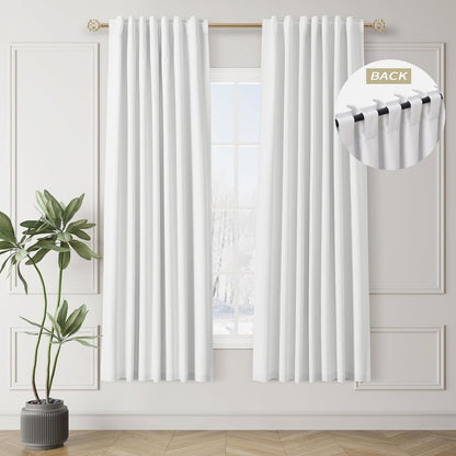 White Blackout Curtains 72 Inch Length 2 Panels Set Linen Textured Thermal Insulated Room Darkening Curtains for Bedroom Living Dining Room Back Tab Rod Pocket Modern Farmhouse Home Window Decor