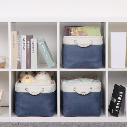 Bidtakay Storage Baskets Collapsible [3-Pack] Decorative Storage Bins with Cotton Rope Handles 15 X 11 X 9.5 Inch Organizing Baskets for Shelves Clothes Closet Navy Blue Baskets for Gifts Empty