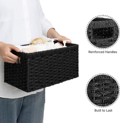 StorageWorks Pantry Baskets, Wicker Storage Baskets for Organizing, Bathroom Shelves, Pantry Organizers and Storage, Medium, Black, 2-Pack