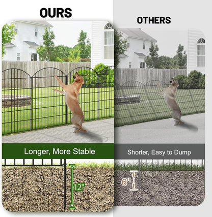 Metal Garden Fence 42in (H) x 23.3ft (L), 10 Panels + 11 Stakes Dog Fence Border Fence Animal Barrier, No Dig Garden Fencing for Yard Flower Bed Lawn Patio Outdoor, CTW4210 Black