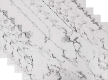 Marble Faux Leather PU Placemats, Set of 4, Washable, Stain Resistant for Dining Room Kitchen Table Decor