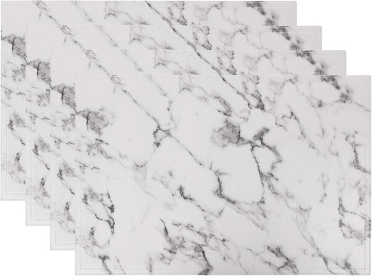 Marble Faux Leather PU Placemats, Set of 4, Washable, Stain Resistant for Dining Room Kitchen Table Decor
