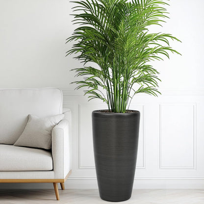 22.8" Resin Planters for Outdoor Plants, Set of 2 Modern Large Flower Pots with Handmade Brushed Metal Finish, Weather Resistant for Indoor/Outdoor Year-Round Use