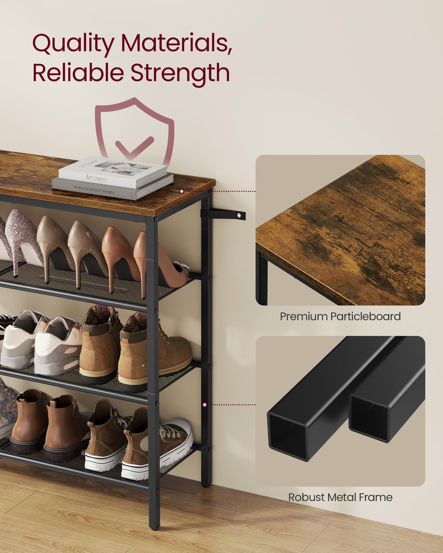VASAGLE 5-Tier Shoe Rack, Large Shoe Storage Organizer for Closet, Entryway, 18-24 Pairs, with 4