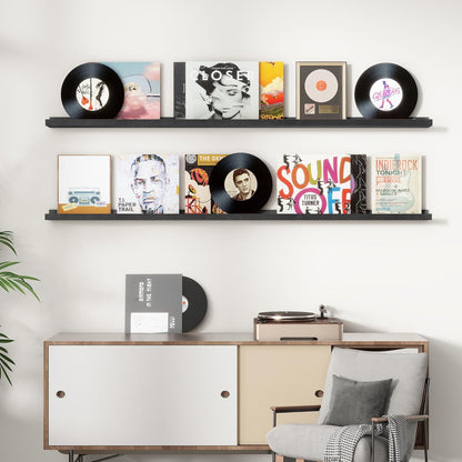 Picture Ledge Shelf, Floating Shelves Set of 2, Solid Pine Wood 72'' Long Large Nursery Book Shelves for Toys Storage, Kids Bookshelf for Living Room Bedroom Decor Books Photo Frames, Black