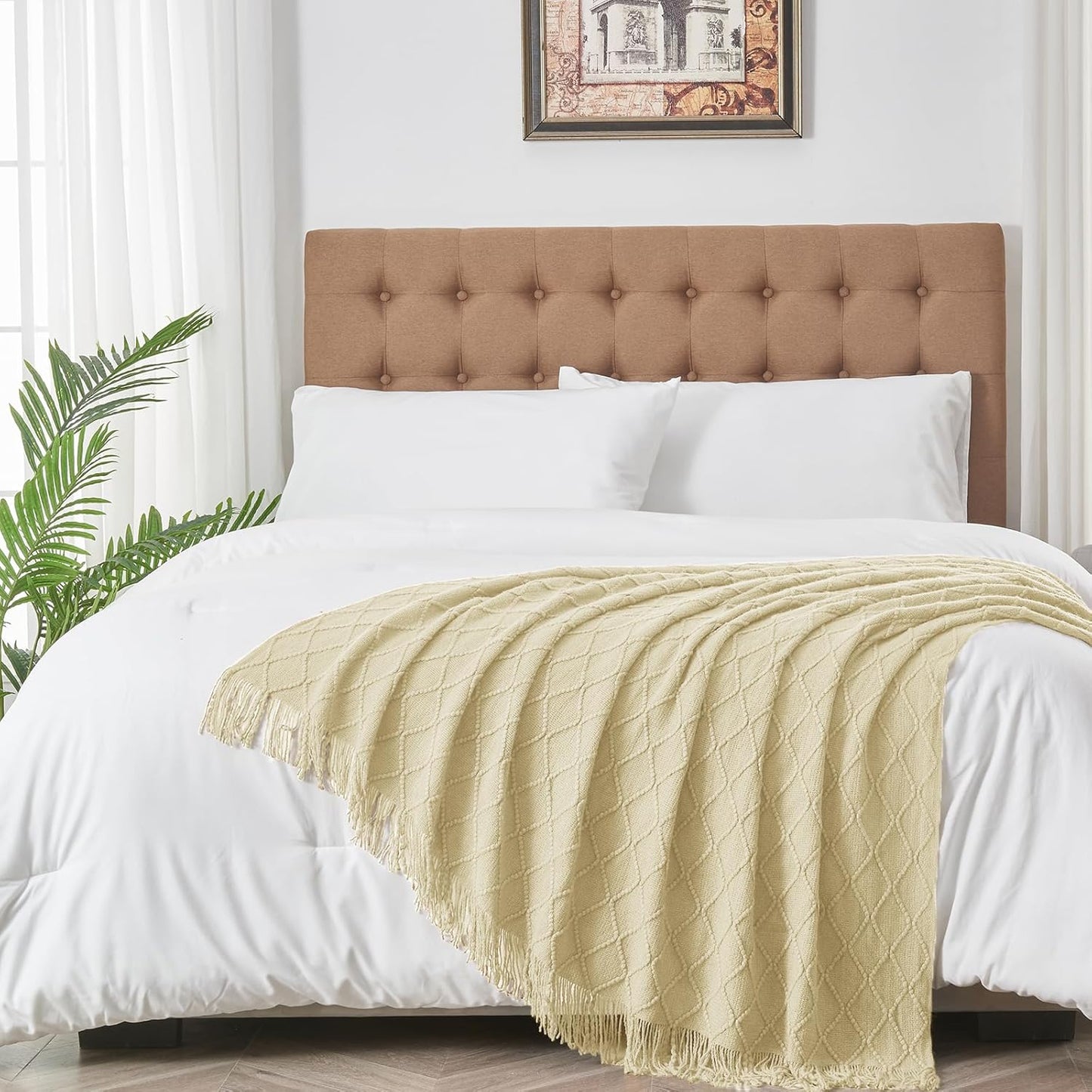 inhand Knitted Throw Blanket for Couch and Bed, Soft Living Room Home Decor Knitted Blanket with Tassel, Outdoor Lightweight Breathable Summer Blanket, Farmhouse Warm Woven Decorative, 50"x60"