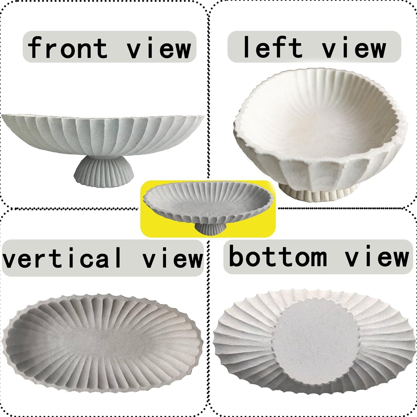 14.5" Large Decorative Long Bowl - Light Gray Fluted Scalloped Decorative Bowls for Home Decor - Ruffle Decor,Stylish Key Bowl for Entry Table,Decorative Fruit Bowl for Kitchen Counter