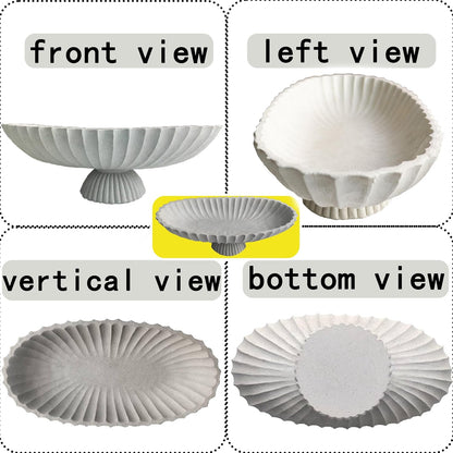 14.5" Large Decorative Long Bowl - Light Gray Fluted Scalloped Decorative Bowls for Home Decor - Ruffle Decor,Stylish Key Bowl for Entry Table,Decorative Fruit Bowl for Kitchen Counter