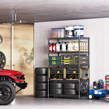 IZEUK 5-Tier Heavy Duty Metal Storage Shelving Unit (Black, 17.7" D x 47.2" W x 72.3" H, 1750 lbs Capacity), Adjustable Steel Wire Rack Shelf Organizer for Garage, Kitchen, Basement, Laundry, Office