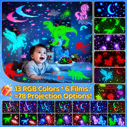 One Fire Night Light for Kids Gifts, 6 Films+78 Lighting Modes Ceiling Star Projector, Rechargeable Night Light Projector, 360°Rotating Star Lights for Bedroom Decor, Sensory Toys for Baby Boy Gifts
