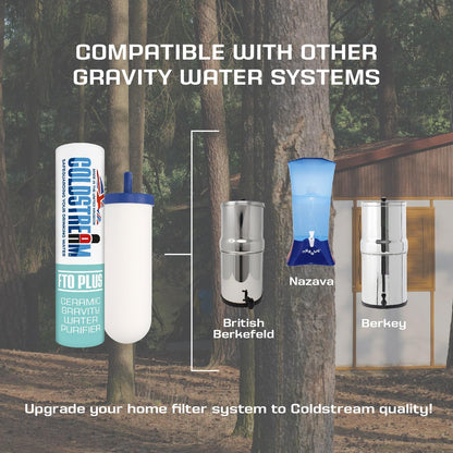 Coldstream FTO Plus Water Filter Cartridge (4 Pack) - Dependable for Easy Installation as a Berkey Replacement - Ceramic Gravity Filter For Stainless Steel Systems