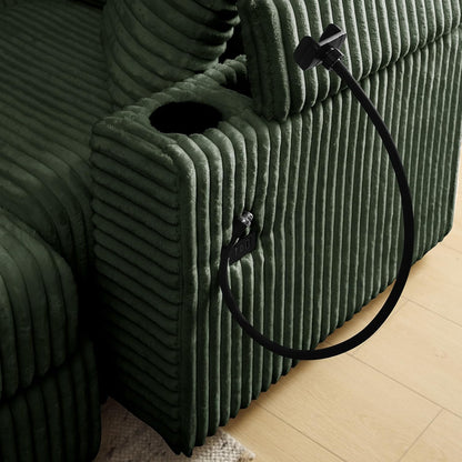 Modular Sectional Sofa Couch, Plush Corduroy Fabric Sectional Couches for Living Room with USB Charging Ports, Phone Holders, and Multi-Functional Storage Armrests (Green, 4set+2ottoman)