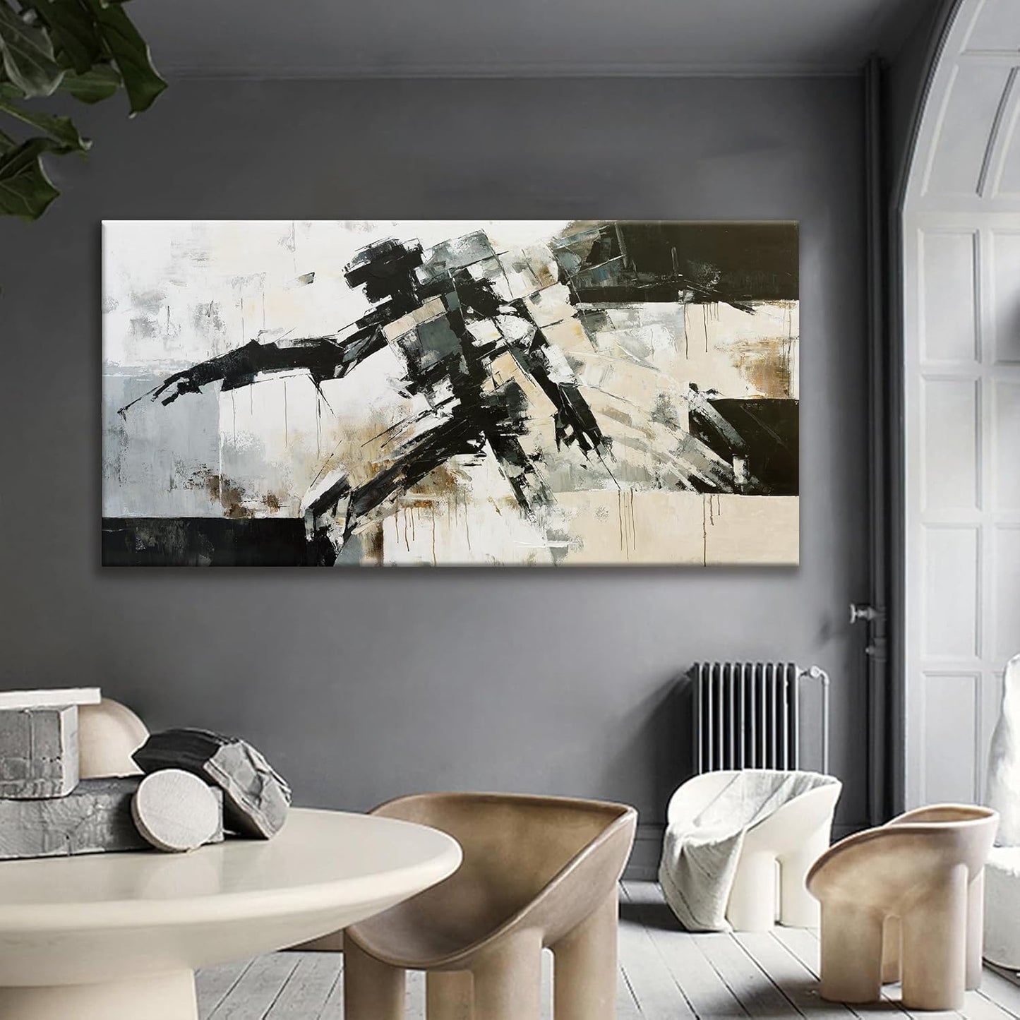 TAIJXAGSG Large Wall Art For Living Room Cool Robot Modern Minimalist Abstract Wall Art Canvas Painting Prints Black White Canvas Art Wall Decor Picture For Bedroom Office Home Wall Decor 29"X58"