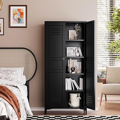 Letaya Black Storage Cabinet with Feets-Metal Home Kitchen Pantry Cabinets with Doors and Adjustable Shelves,Organization Locker for Cupboard/Bedroom/Dining/Living/Bathroom/Office/Garage Room (Black)