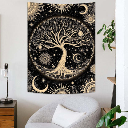 Lunerfex Tree of Life Tapestry Starry Sky Wall Tapestry, Vintage Tapestries for Bedroom Ceiling Tapestries Wall Hanging for Bedroom Living Room Decor Tree-3 44"x60"