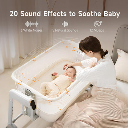 Maydolly Baby Bassinet, Smart Crib, Automatic Cry Detection and Response, Rocking Bassinet for Baby, 7 Height Adjustable with Mattress for Newborns (White)