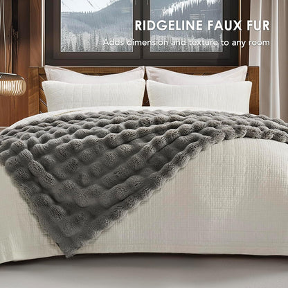 EVERGRACE Ultra Soft Luxury Fluffy Ridgeline Faux Rabbit Fur Throw Blanket, Thick Warm Bubble Throw for Bed, Cozy Plush Reversible Blankets for Couch, Chair, Sofa, Grey, 60x80 Inches, 870 GSM