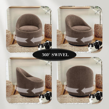 COLAMY Swivel Accent Chair, 360° Swivel Chair with Hidden Storage, Modern Small Barrel Swivel Armchair for Living Room/Bedroom, Brown