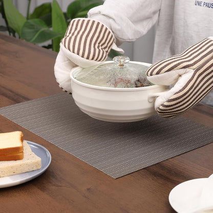 Myir JUN Placemats Set of 8, Vinyl Woven Placemats Place Mats Indoor Set of 8 Washable Table Mats Non-Slip Place mats for Dining Table (Dark Gray, Set of 8)