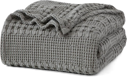 PHF 100% Cotton Waffle Weave Blanket King Size, Soft Lightweight Breathable Cozy Summer Blankets for Bed, Luxury Aesthetic Woven Bedding for Home Decor, 108"x90", Dark Grey