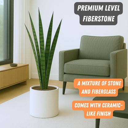 Fox & Fern 10 Inch Plant Pot with Drainage Plug — Premium Lightweight Fiberstone Matte White Planter; Indoor & Outdoor Planter; 10 Inch Pots for Plants Indoor; Weather & UV Resistant